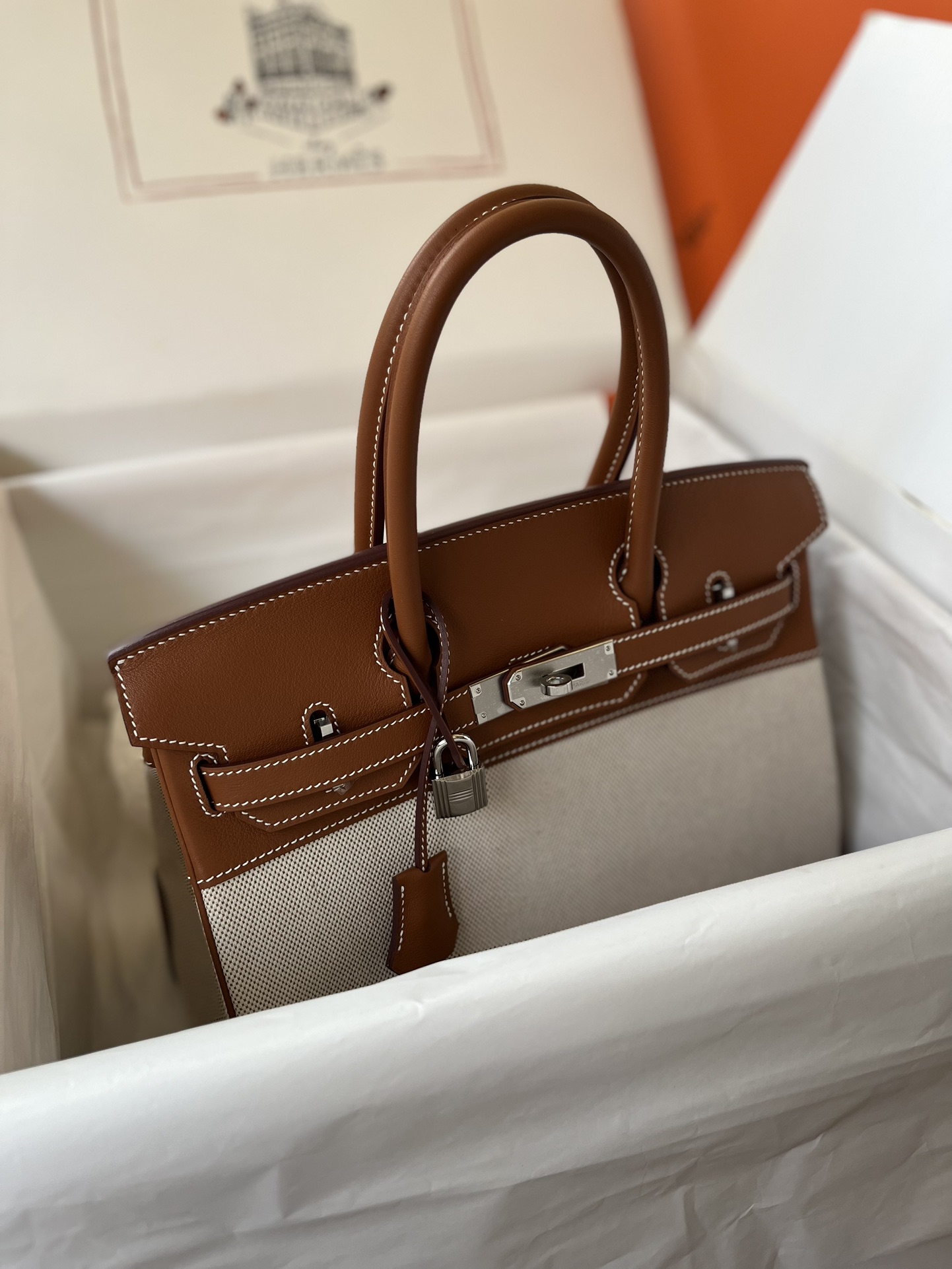 에르메스 버킨백30 골드브라운 캔버스 은장